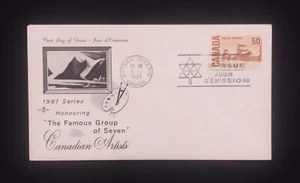 D)1967, CANADA, FIRST DAY COVER, ISSUE, THE FAMOUS GROUP OF SEVEN, CANADIAN ARTI - Picture 1 of 1