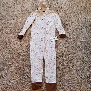 KIDS 10/12 BROWN UGG WOODLAND CREATURES RASCAL ONE PIECE HOODED PAJAMAS JUMPSIE - Picture 1 of 6