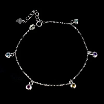 925 Sterling Silver Bracelet Round Amethyst Apatite Citrine emstone Jewelry 7in - Image 1 of 4