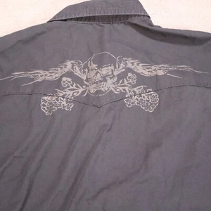 Rewire Pearl Snap Shirt Black Rose Slim Fit Western Large Skull Biker Grunge - Bild 1 von 7