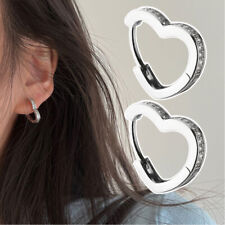 925 Sterling Silver Crystal Heart Hoop Stud Earrings Womens Girls Jewellery UK