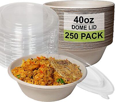 40oz Disposable Paper Bowl With Dome Lid Compostable HeavyDuty Salad Bowl 250pcs • 161.76£