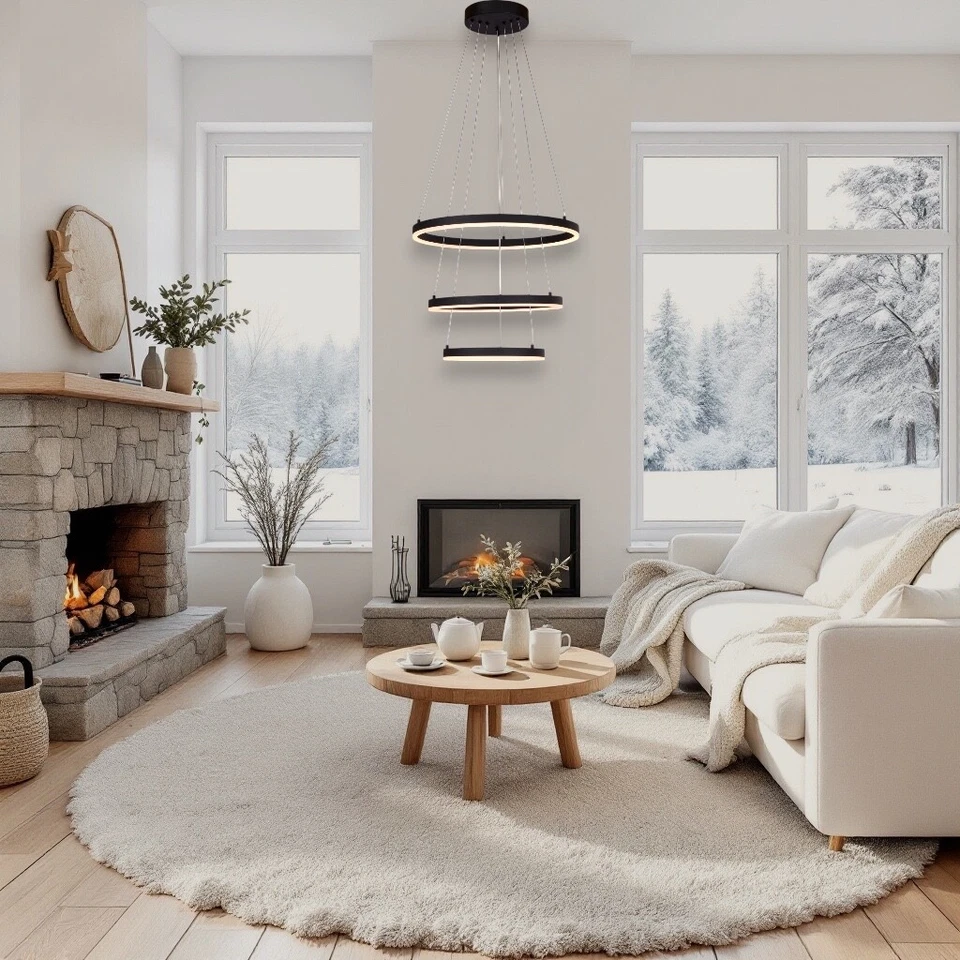 Modern LED 3 Ring Chandelier Dimmable Black Ceiling Pendant Light Adjustable ETL - Image 1 of 4