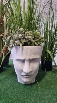 Pflanzschale "Gesicht", antik grau - Bild 1 von 3