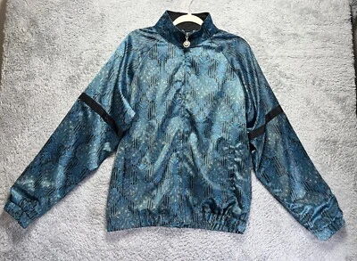 Urban Outfitters 小号轰炸机拉链夹克蓝色蓝绿色金色缎面感觉佩斯利 — 第 1/4 张图片