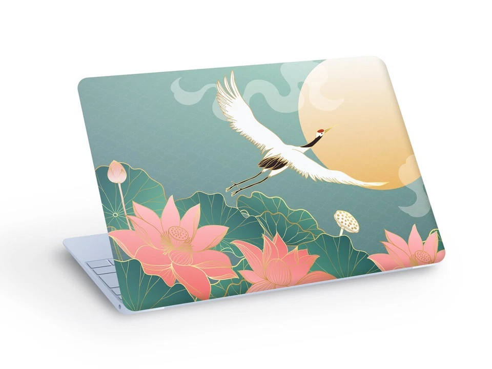 CRANE Bird LAPTOP SKIN Sticker, Crane Bird and Lotus Flowers Skin - Custom Size - Image 1 of 1