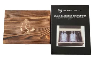 BOSTON RED SOX THE MEMORY CO WHISKEY ROCKS GLASS SET W/WOODEN LOGO BOX NIBOX - Picture 1 of 6