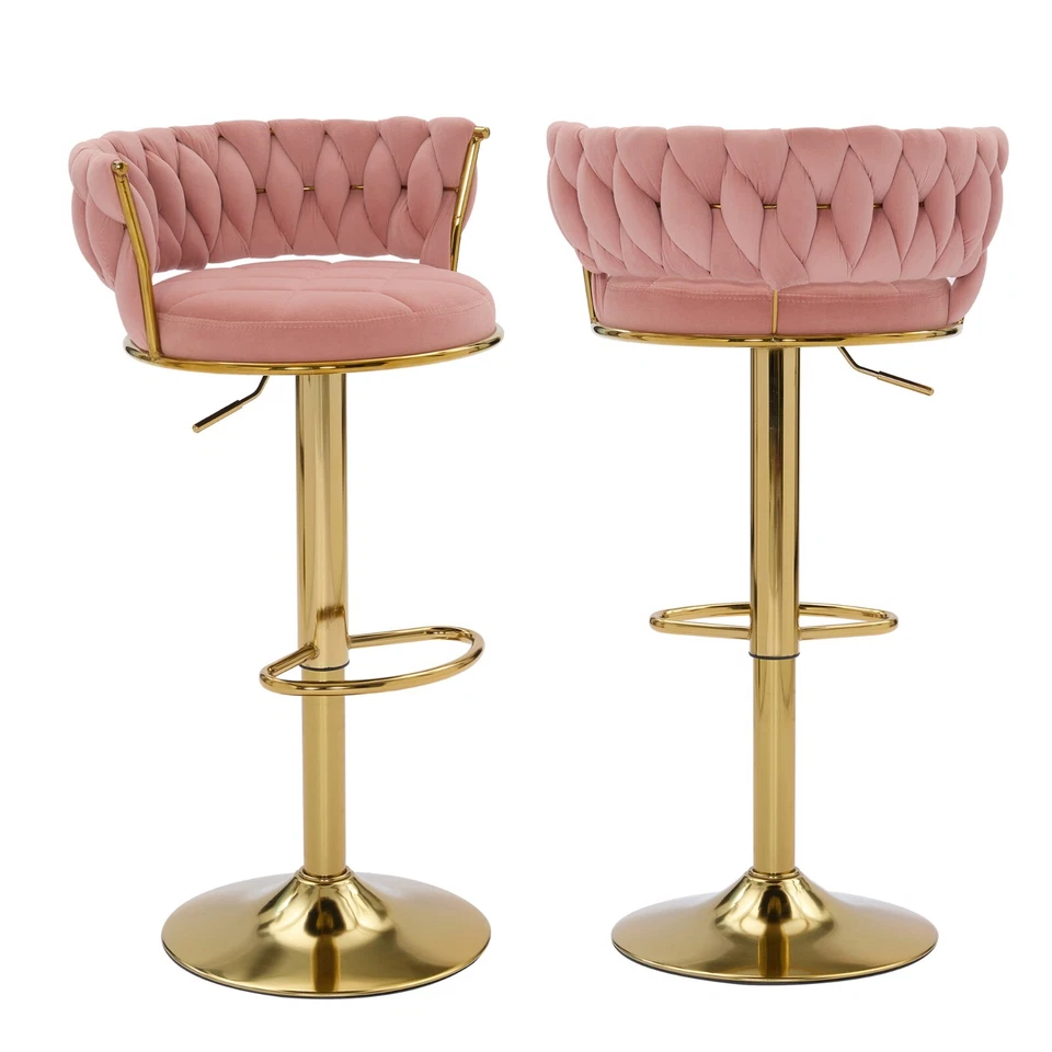 Set of 2 Bar Stools Swivel Adjustable Bar Velvet Chairs Modern Counter Height - Image 1 of 4