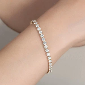 Gold Tennis Bracelet – Round Cut Crystal Stones – Elegant Women’s Jewelry Gift - Picture 1 of 4