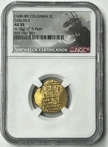 (1680-89) COLOMBIA 2 ESCUDO CARLOS II NGC AU55 1715 FLEET SHIPWRECK NEW LISTING - Picture 1 of 7
