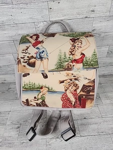 Vintage Pinup Girl Purse Y2K Jeweled Western Camping Fishing Glame Backpack 10" - Picture 1 of 12