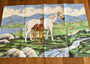 Irish Linen Tea Towel Ireland Connemara Pony & Foal New Old Stock 29” x 19” - Picture 1 of 13