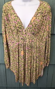 Neu Melissa McCarthy Seven7 gelb/rosa Größe 1X Tunika Bluse Viskose Elasthan - Bild 1 von 8