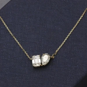 2Ct Emerald & Pear Cut Lab Grown Diamond Toi Et Moi Pendant 14k Yellow Gold 18" - Picture 1 of 10