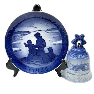 Royal Copenhagen Annual Christmas Plate 1958 Sunshine Over Greenland & 1978 Bell - Picture 1 of 11