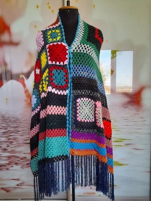 Mantón Ruana Granny Capa Cuadrada Afgana Hombro Envoltura Patchwork Poncho Capa Foto 1 de 4