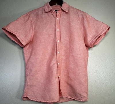 Perry Ellis Linen Blend Button Short Sleeve Shirt Size M Pink - Image 1 of 4