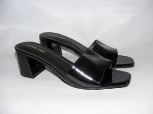 Pizz Annu schwarz Größe 8 Lackleder offene Zehenpartie Pantoletten 2,5" Blockabsatz Schuh - Bild 1 von 12