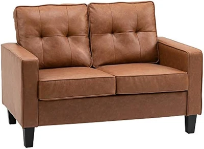 Comfortable 51" Brown Loveseat, Tufted PU Leather 2-Seater Sofa for Living Room - Image 1 of 4