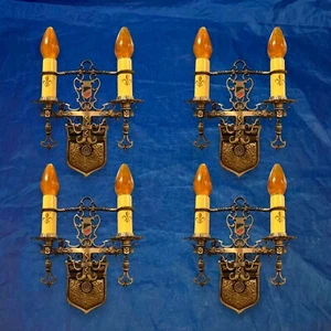 Four 4 RARE bronze double candle wall sconces Rewired Fixtures 34G - Picture 1 of 8