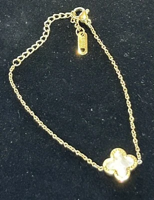 "Brazalete de acero inoxidable enchapado en oro de titanio para mujer niña blanco y negro 8,5""" Foto 1 de 4