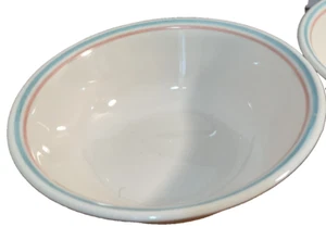 CORELLE Forever Yours Set of 5 Cereal Bowls Beige Teal and Pink lines soup bowls - Picture 1 of 9