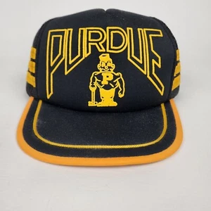 Vintage Purdue Boilermakers Snapback Hat 3 Stripes Gem Hour Black Mesh 70s - Picture 1 of 8