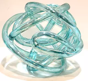 Modern Art Glass Free Form Abstract Knot Aqua Handcrafted Decor/Paperweight 7 in - Picture 1 of 7