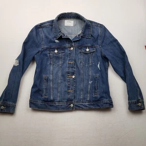 OLD NAVY Classic trucker denim Jean Jacket Women's L Distressed medium Wash - Picture 1 of 18