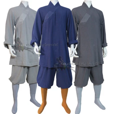 Pure Cotton Shaolin Monk Arhat suit Kung fu Uniform Buddhist Meditation Robes - Image 1 of 4