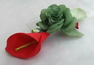 Green/Red/Gold Calla Lily 3" Side Comb - Wedding Accessory - Clearance Sale - Picture 1 of 9