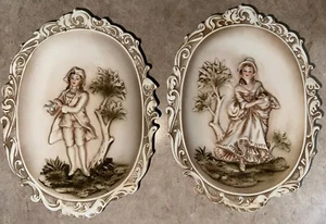 Lefton Ceramic Handpainted Wall Plaques #KW115 Man & Woman, Pair - Bild 1 von 9