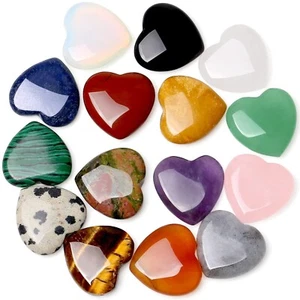 15PCS Heart Crystals Healing Crystal Natural Pocket Stones Love Shaped Palm Gift - Picture 1 of 15