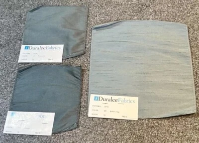 Lot of 3 Duralee Fabric Sample Swatches 32730 Faux Silks Turquoise Blue Crafts - Image 1 of 4
