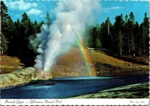 Vintage Yellowstone National Park, Riverside Geyser Postcard Rainbow - Picture 1 of 2
