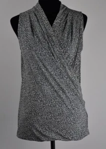 White House Black Market Womens S Faux Wrap Blouse B & W Splatter Pattern - Picture 1 of 7