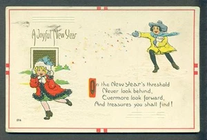 Hübsche junge Mädchen EIN FROHES NEUES JAHR Vintage Postkarte - Bild 1 von 1