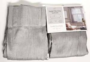1 Pair 34 x 63 Threshold Light Filtering Pebble Satin Curtain Panels Grey - Picture 1 of 11
