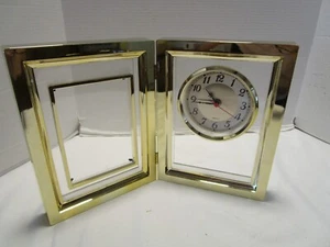 Vintage Bifold Acrylic tabletop 2 in 1 Photo Frame & Quartz clock 16”w 1970's - Picture 1 of 11