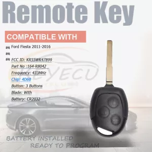 2011 2013 2014 2016 para Ford Fiesta Smart llavero remoto llavero KR55WK47899 4P60 - Imagen 1 de 6
