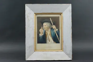 Antique picture of old man Playfulness in distress paint frame - Picture 1 of 9