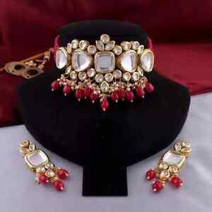 Indian Bridal Bollywood Party Wear AD CZ Kundan Choker Necklace Set For Women