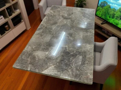 Rectangle Smoky Quartz Stone Kitchen & Dining Table Handmade Home Furniture Dec - Image 1 of 4