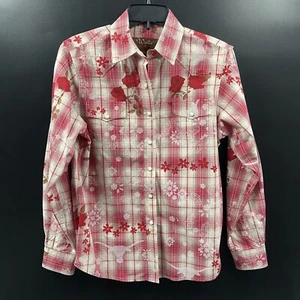 Walls Ranch Wear Western Shirt Mens Size Medium Long Sleeve Red Roses Pearl Snap - Picture 1 of 7