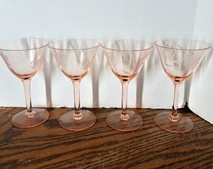 Pink Depression Glass Etched Flowers Cordials 4.5'' Tall Set of 4 - Picture 1 of 12