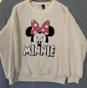 Minnie Mouse Fluffy Sweatshirt Women's Large White Fleece Crew Neck Forever21 - Picture 1 of 14