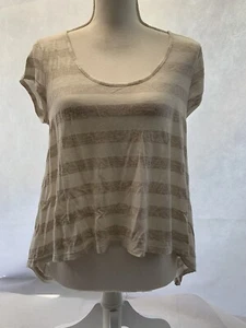 River Island Women's Size 12 White Grey Striped Lace Back Top - Picture 1 of 11