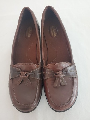 Mocassini slip on Clarks donna Ashland Bubble in pelle marrone con nappe taglia 10 stretti