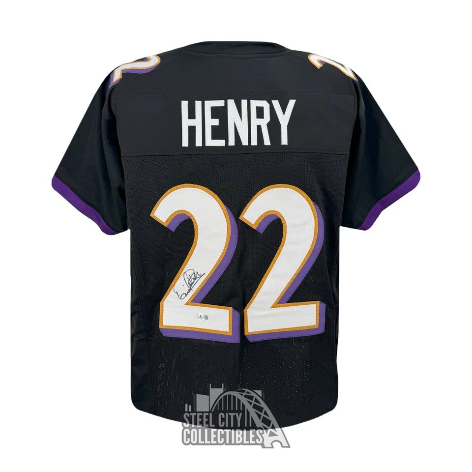 Camiseta de fútbol negra personalizada autografiada por Derrick Henry Baltimore - BAS Foto 1 de 1