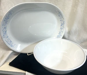 Corelle SEA and SAND OVAL Serving PLATTER and 8 1/2" SERVING BOWL VGC Ret - Picture 1 of 3